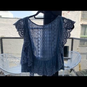 Free people blue ruffle crop top - size S